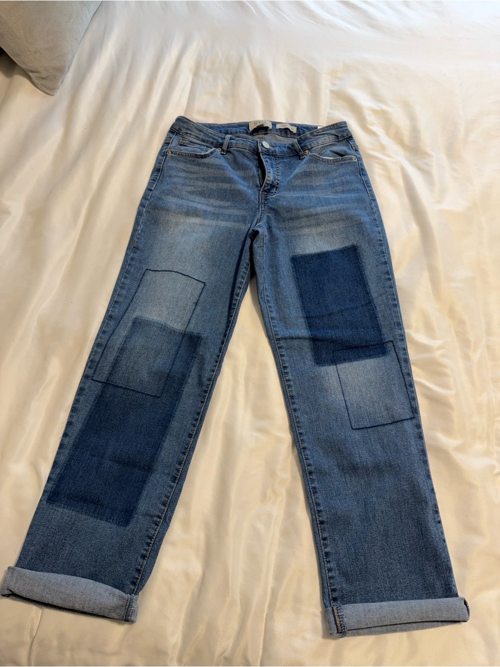 LOGO by Lori Goldstein Regular Shadow Patch Boyfriend Jeans Sz 8